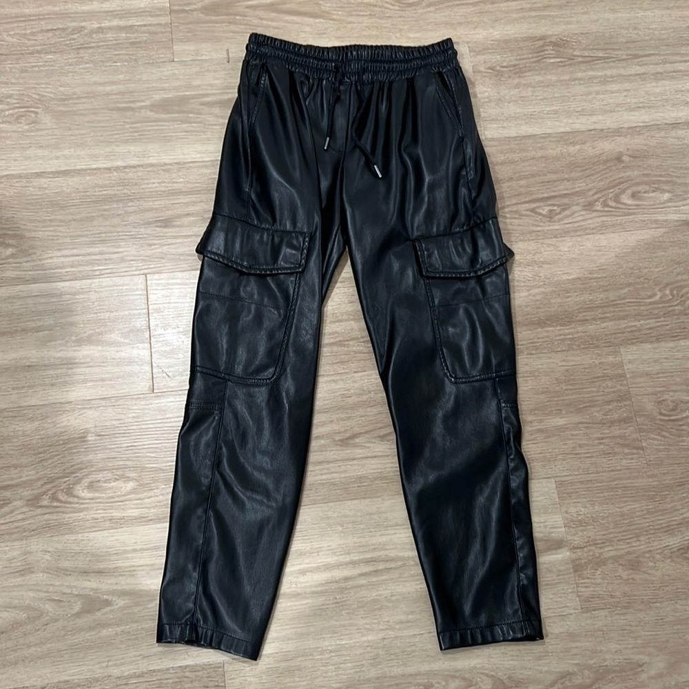 ZARA black leather cargo joggers